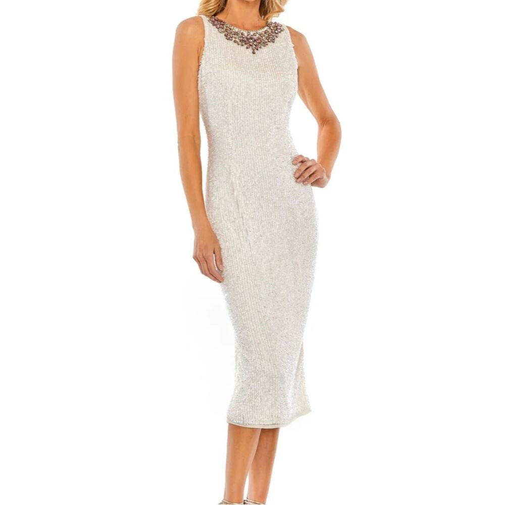 MAC DUGGAL Fully Sequined Jeweled High Neck Fitted Dress NWT in Size 6